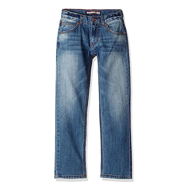 Tommy Hilfiger Boys Rebel Stretch Jean, Straight Leg Fit with Button & Zip Closure, 5 Functional Pockets