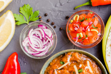 Diced Wool Vegetables and Spools of Sauce Layer